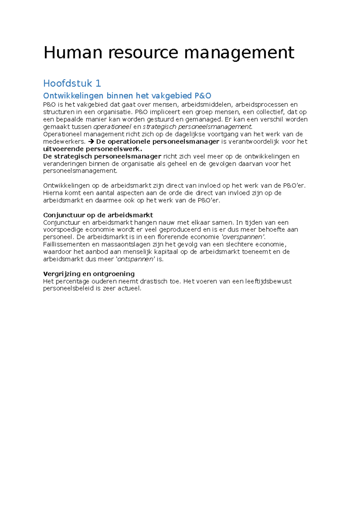 Samenvatting Operationeel Personeelsmanagement H 1 3 5 7 Human
