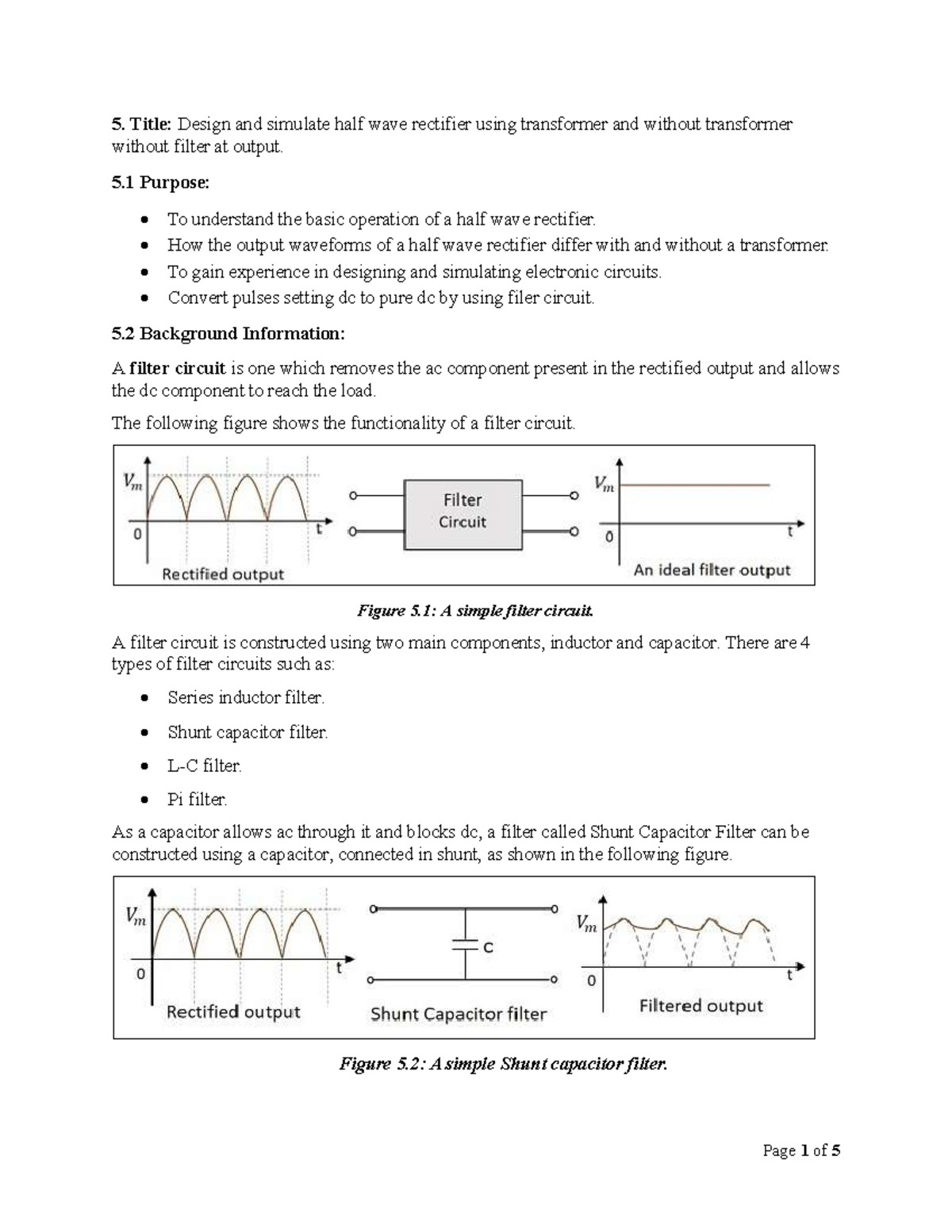 5. Half wave with filter - 5. Title: Design and simulate half wave ...
