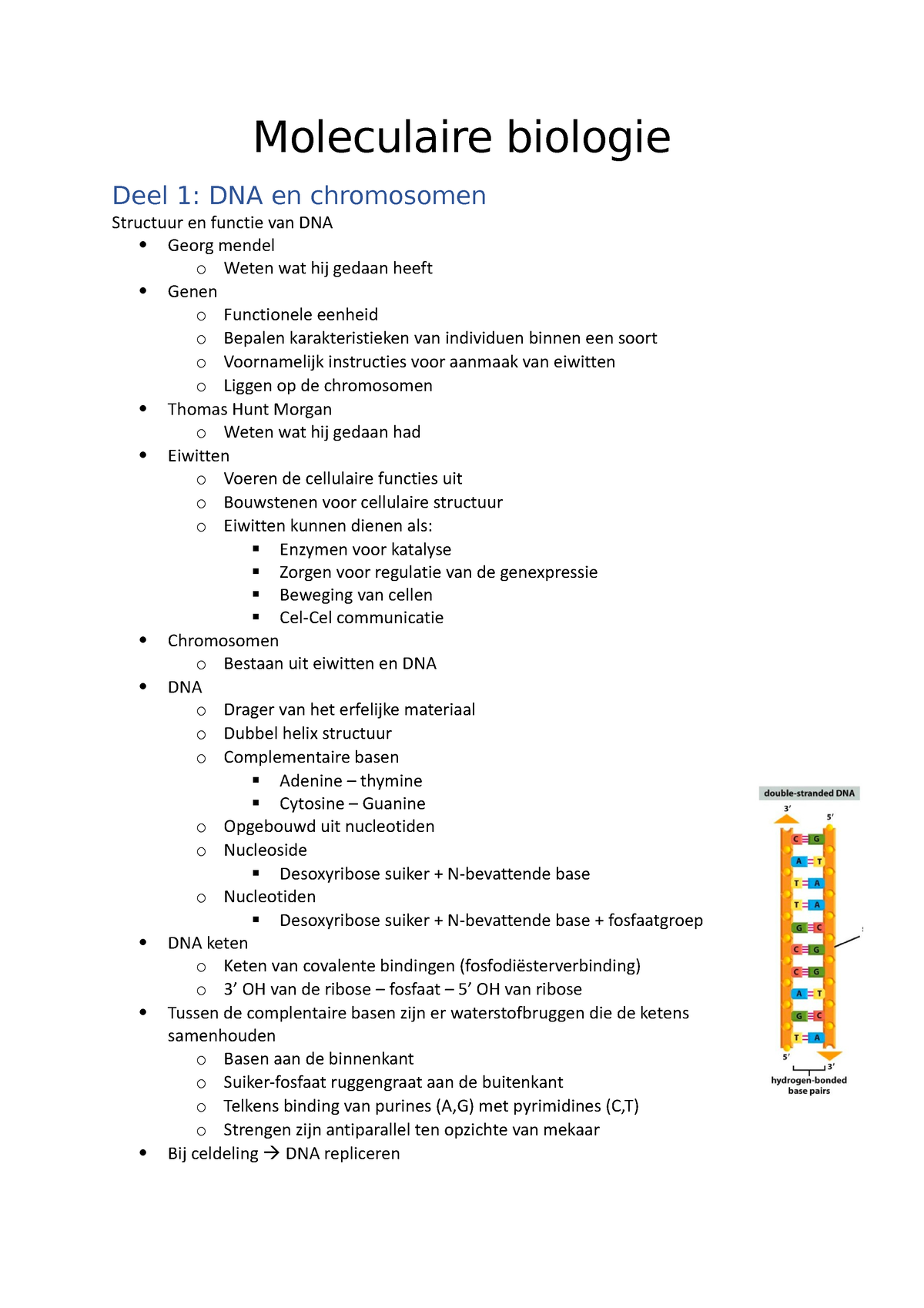 Moleculaire Biologie Hoofdstuk 1-2 + 5 - Moleculaire Biologie Deel 1 ...