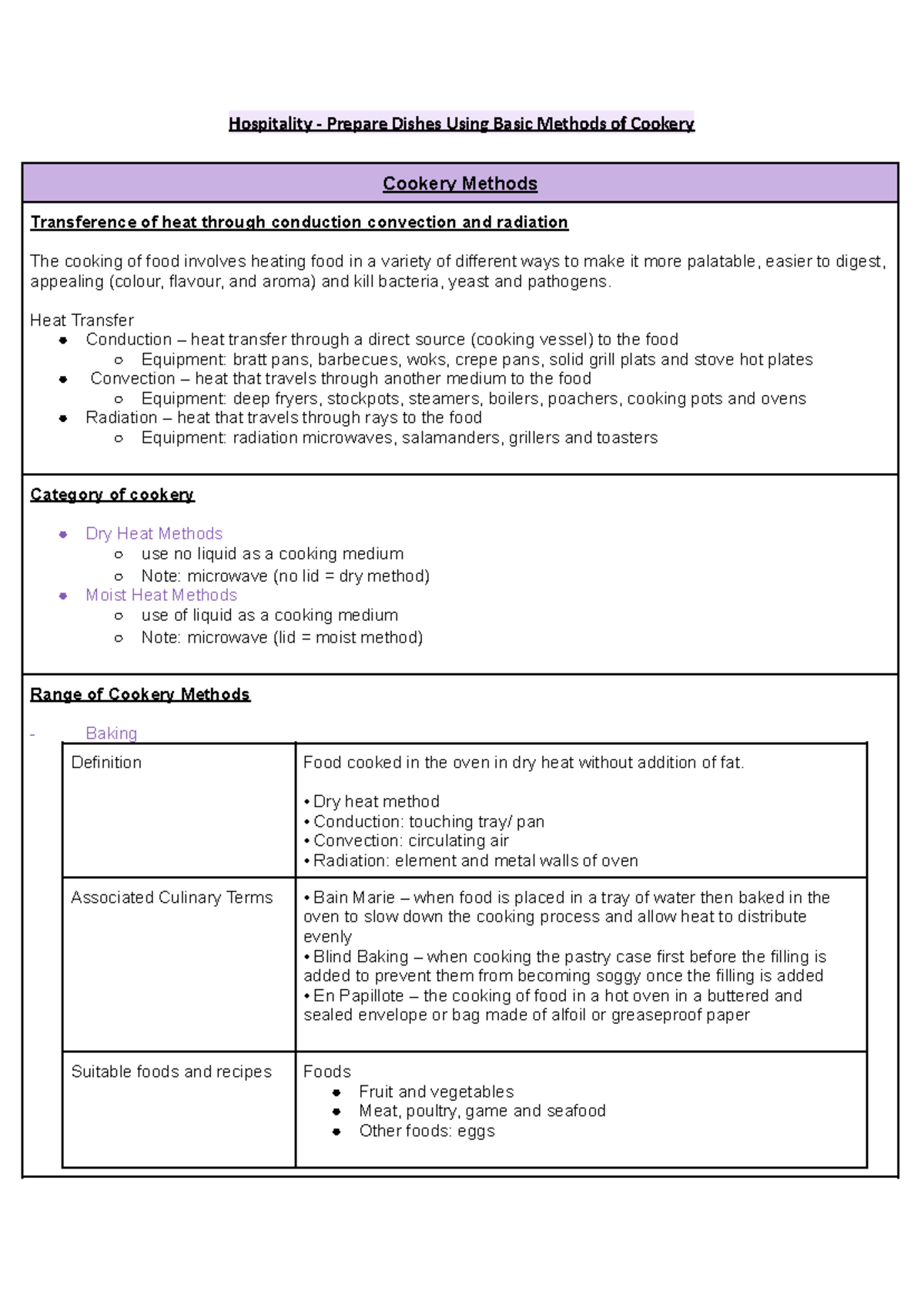 Hospitality - Prepare Dishes Using Basic Methods of Cookery - Heat ...