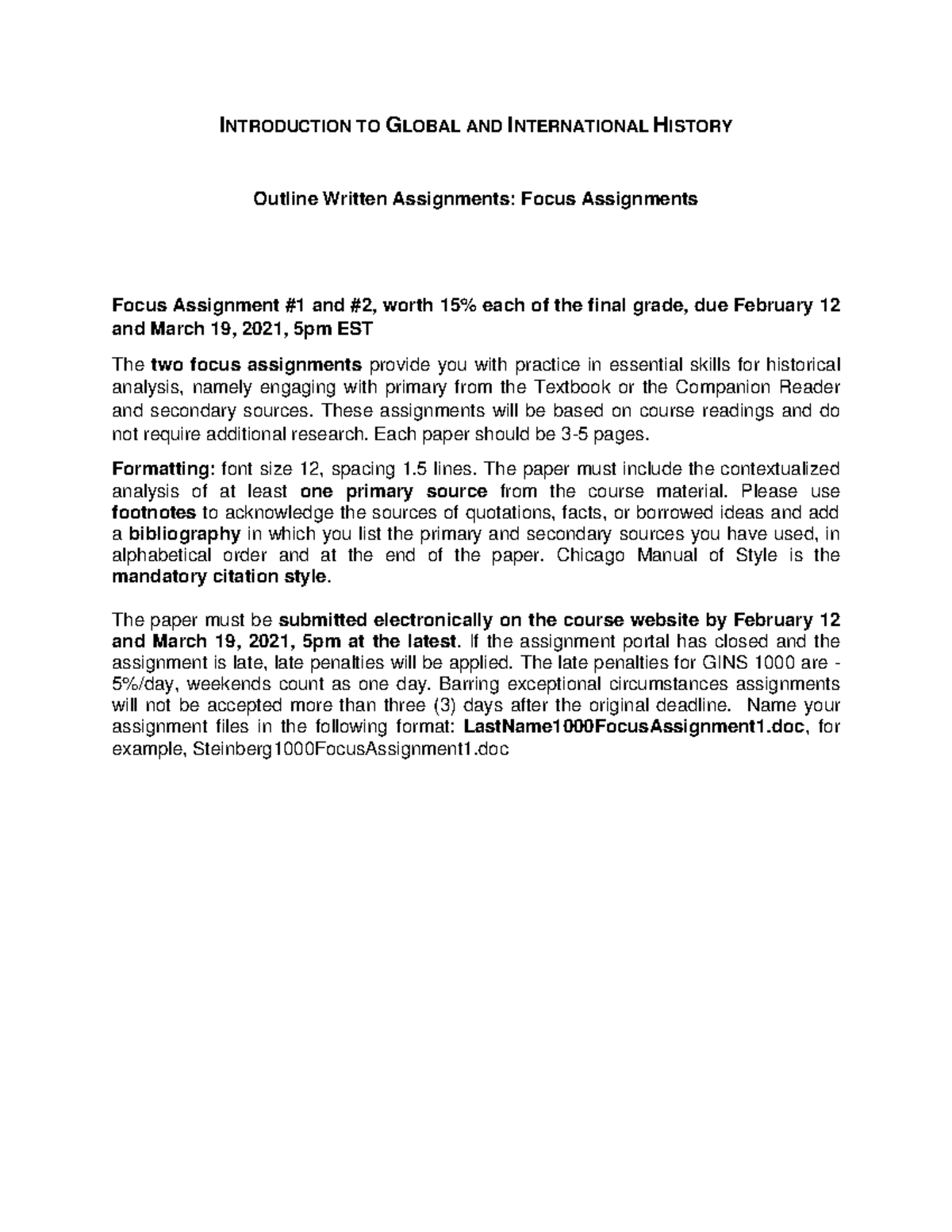 Outline Written Assignments Focus Assignments - INTRODUCTION TO GLOBAL ...