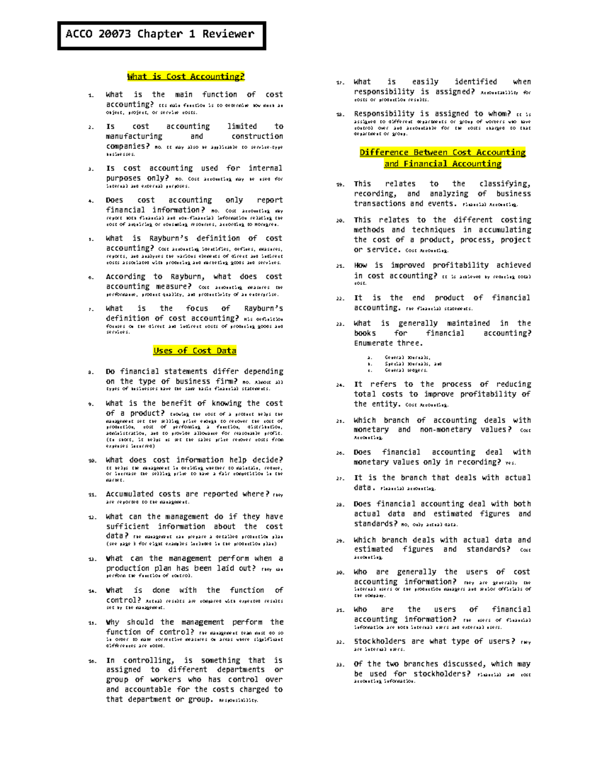 ACCO 2007 3 Chapter 1 Reviewer - What Is Cost Accounting? 1. What Is ...