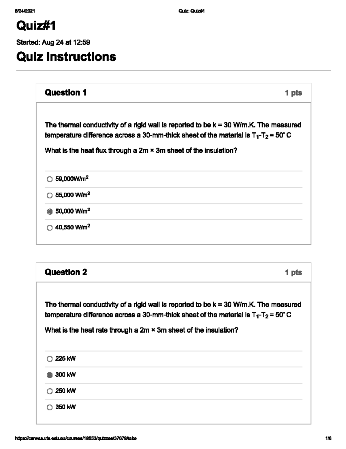 Heat transfer quiz answer Guide 2021 quiz1 048661 Studocu