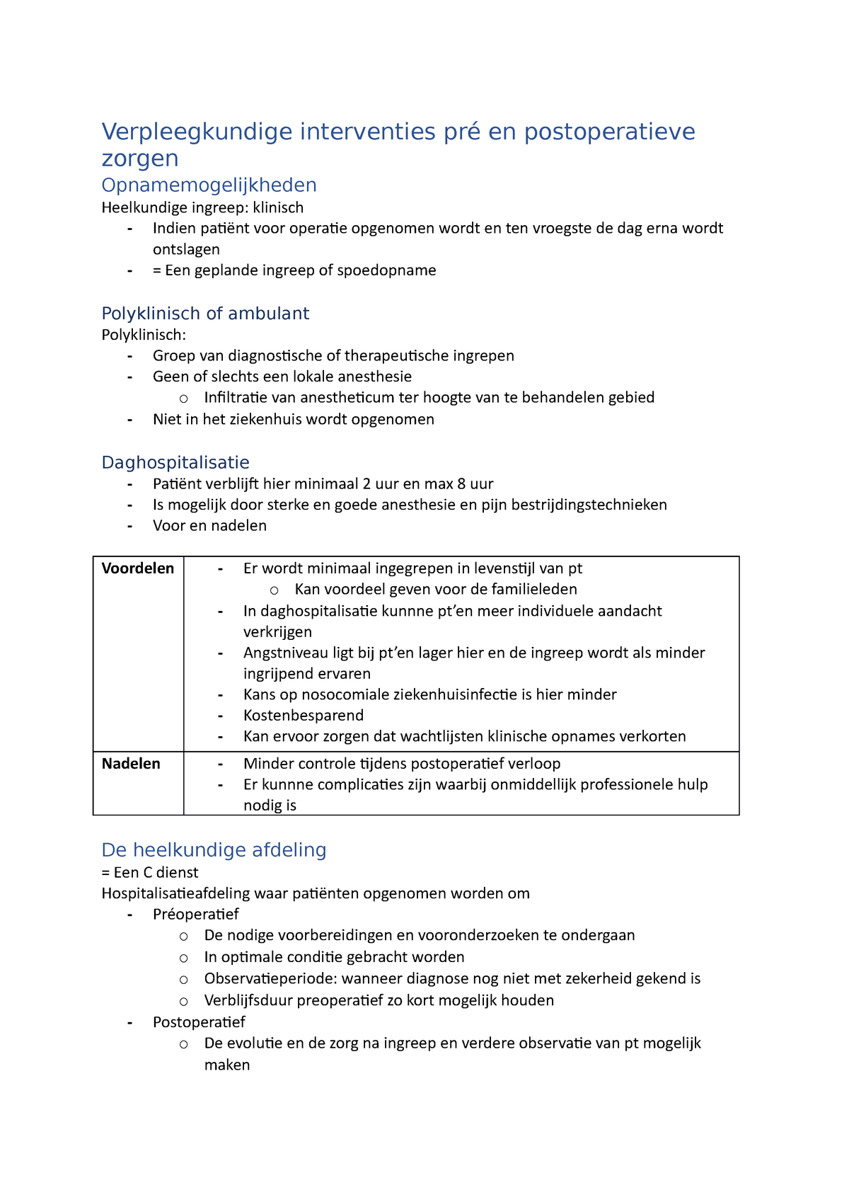 Leerpad B: Verpleegkundige Interventies Pré-en Postoperatieve Zorgen ...