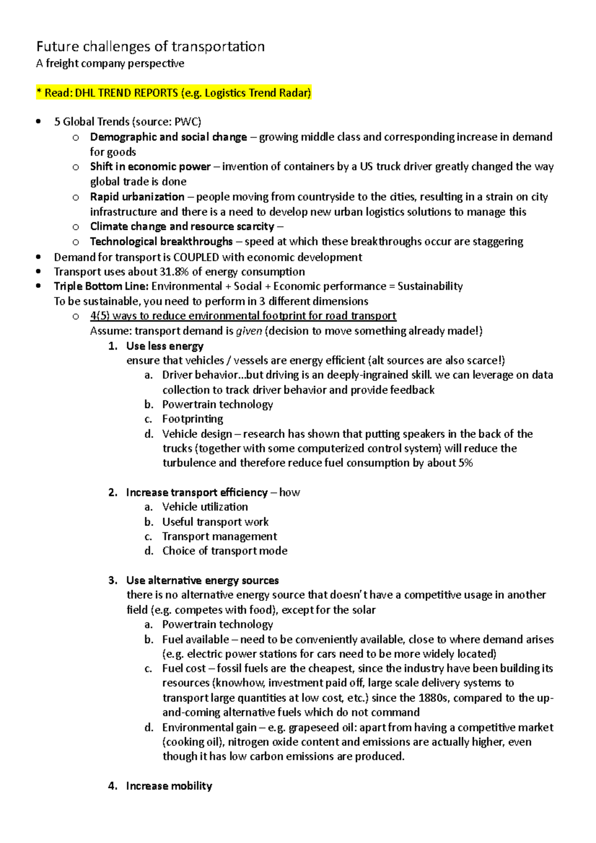 Lecture notes Future challenges of transportationA freight company ...