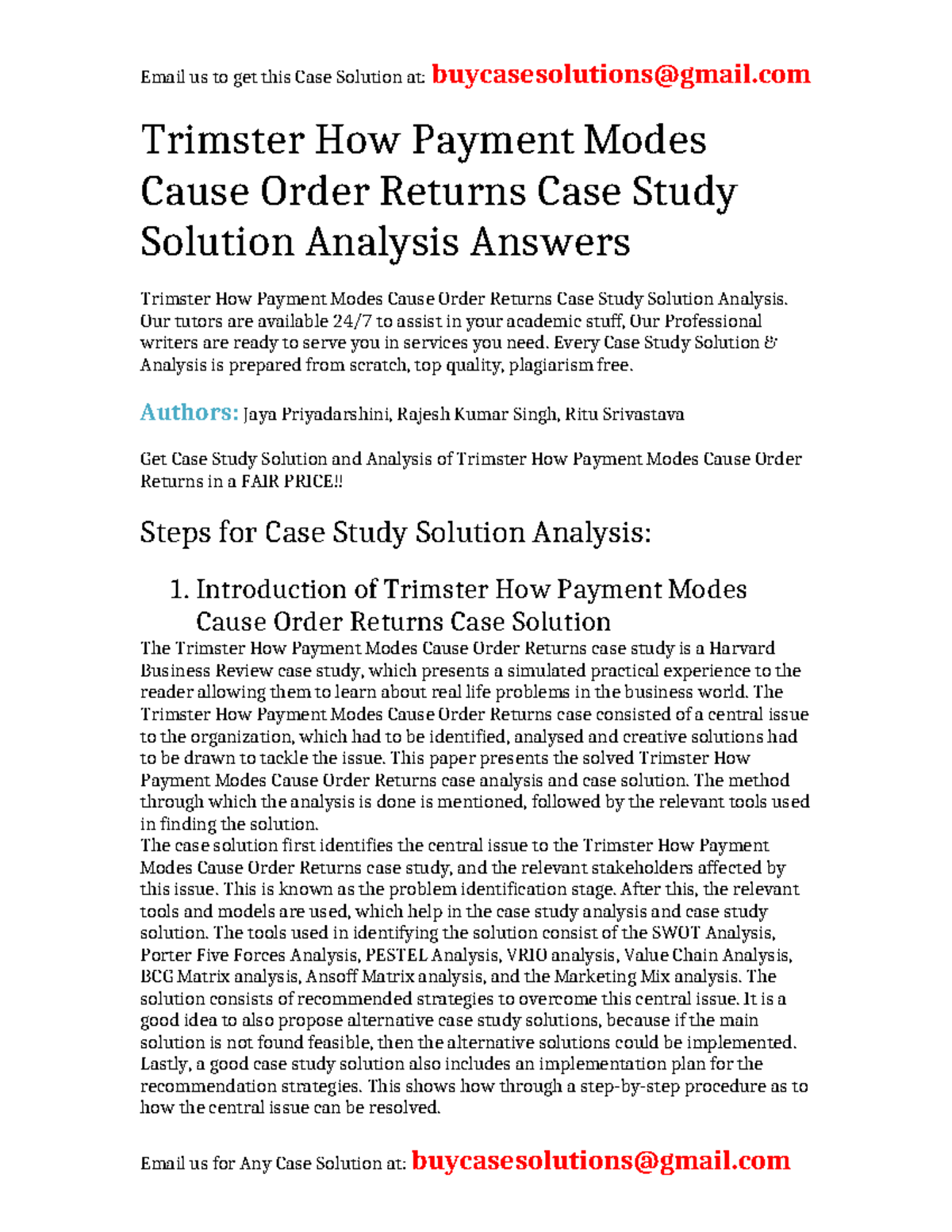 Case Solution Trimster How Payment Modes Cause Order Returns - Trimster ...
