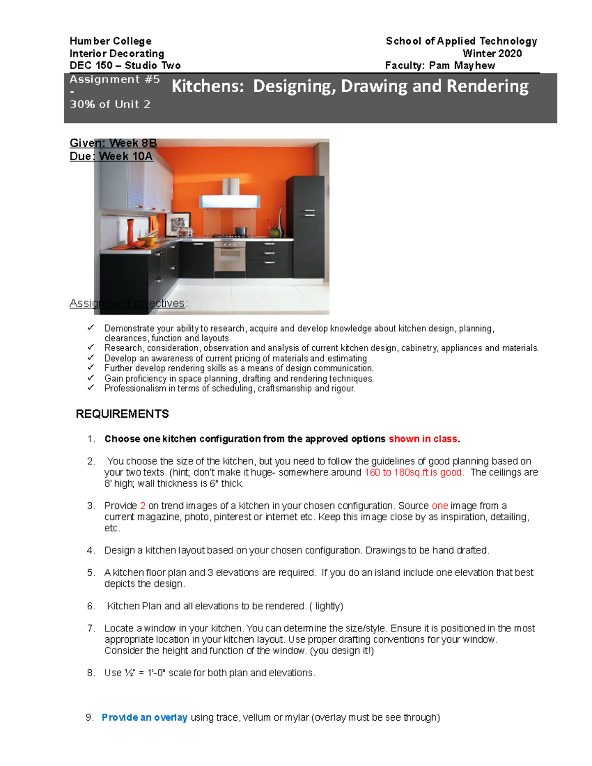 Assignment 4 2020 Kitchen Planning Brief - Humber College School of ...
