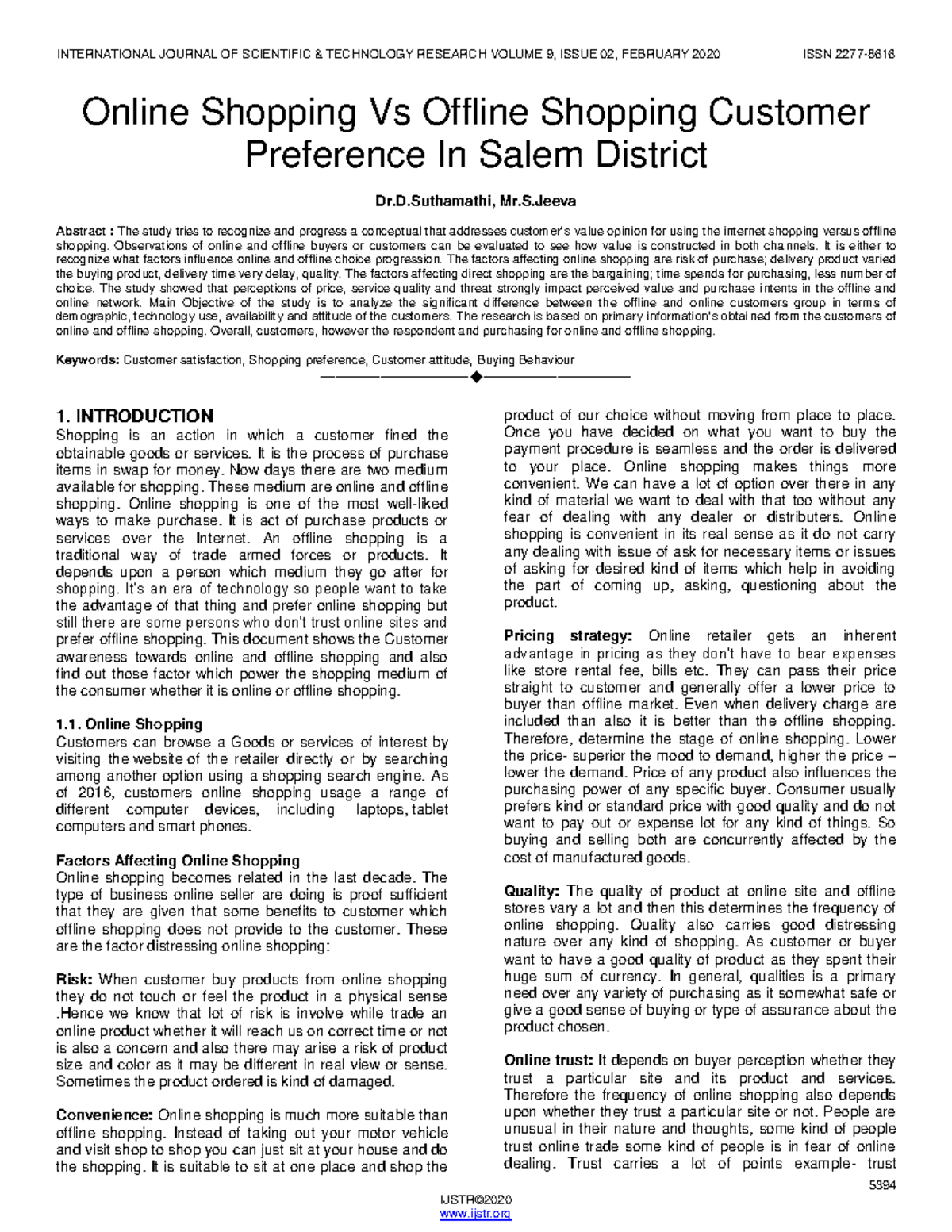 Online Shopping Vs Offline Shopping Customer Preference In Salem