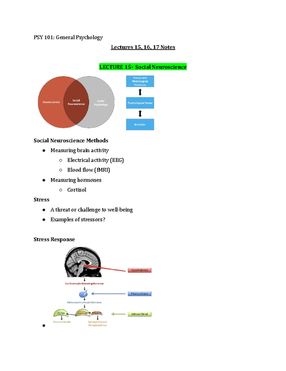 PSY 101 General Psychology - Lecture 15, 16, 17 - PSY 101: General ...