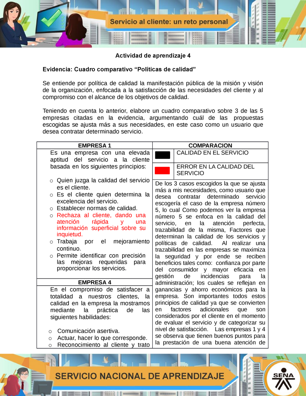 AA4 Evidencia Cuadro Comparativo Pol°ticas De Calidad - Actividad De ...