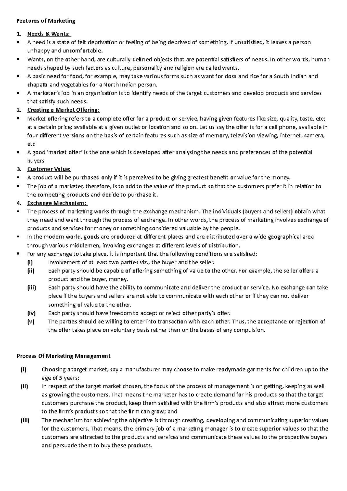 Bs Ch 11 Notes - Features of Marketing Needs & Wants: A need is a state ...