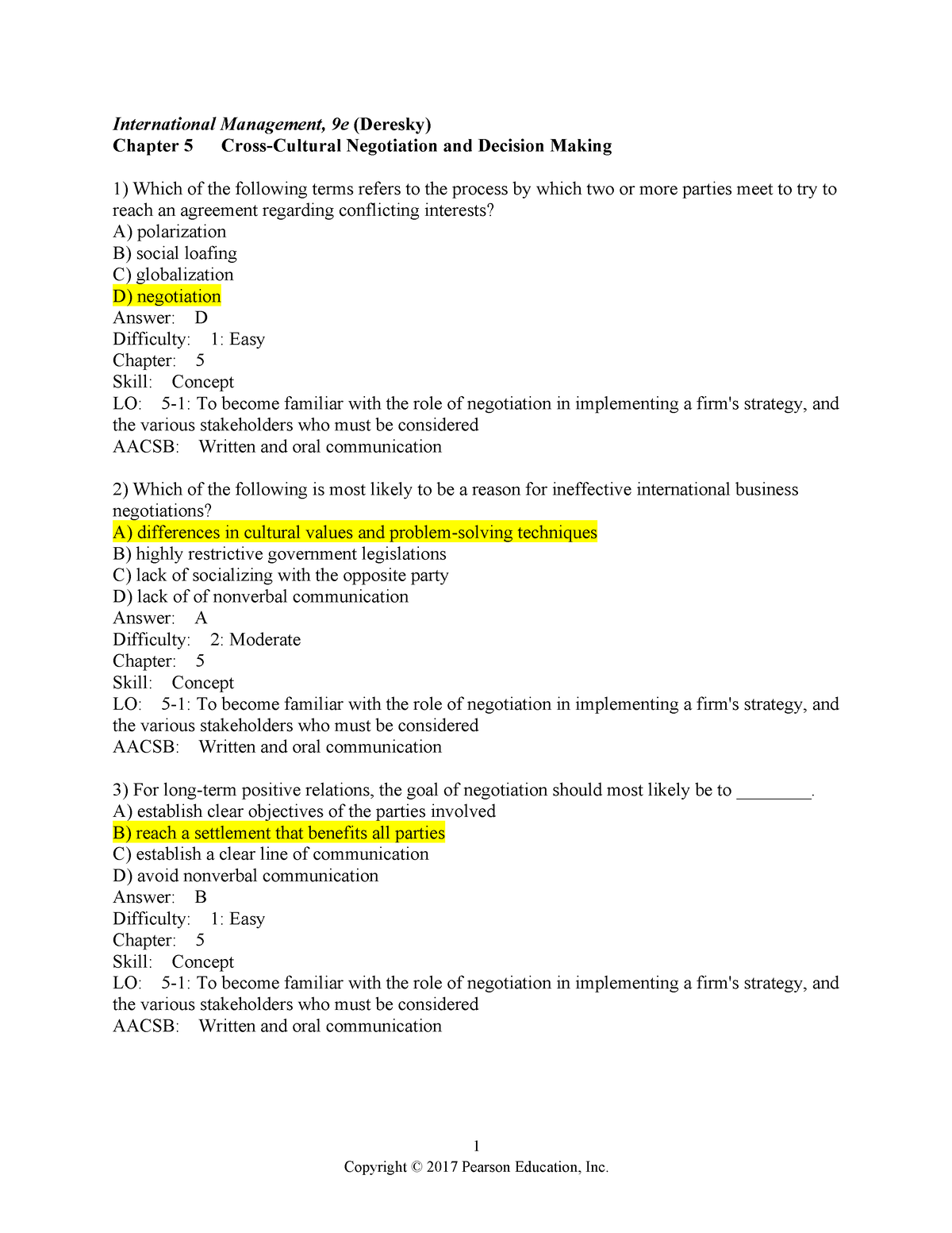 Chapter 5 Test Bank Of International Management - 1 International ...