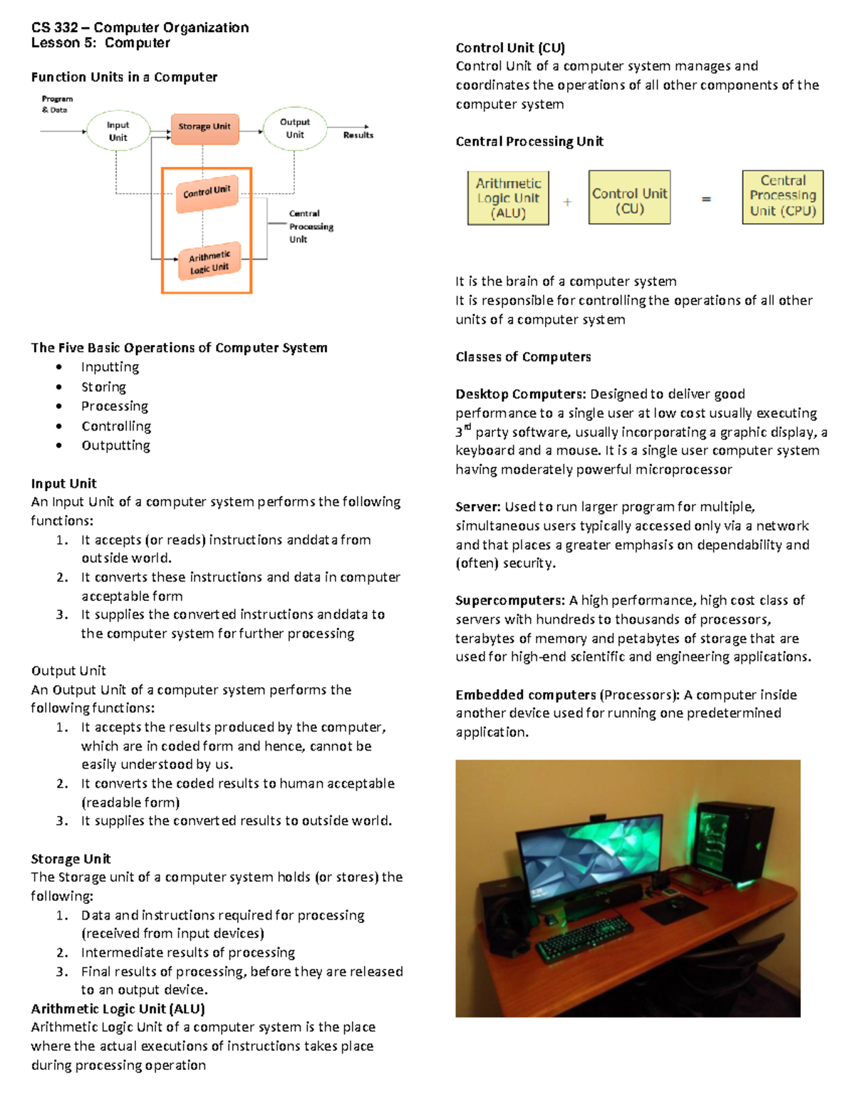 Lesson 5 - Computer - CS 332 – Computer Organization Lesson 5: Computer ...