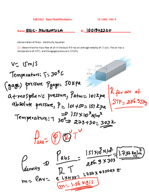 Fall 2022 CE 3305 HW 3 Answer 3 - Fall 2022 - Basic Fluid Mechanics CE ...