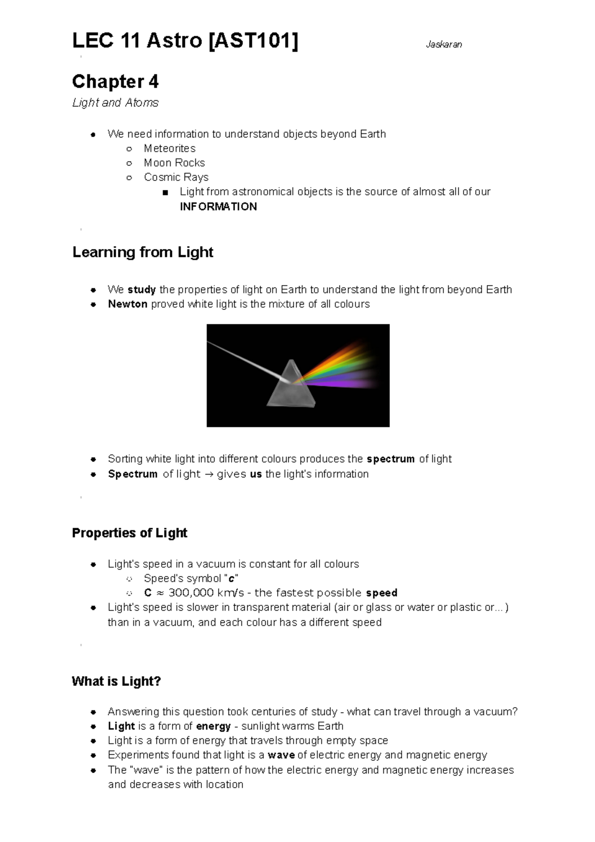 LEC 11 Astro 101 - Lecture notes 11 - LEC 11 Astro [AST101] Jaskaran ...
