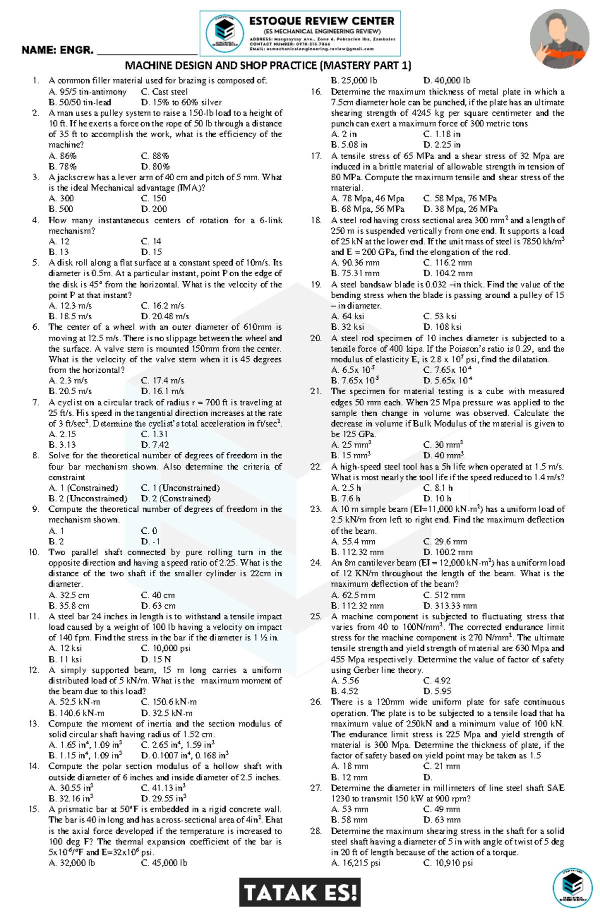 MDSP MasteryPART1 MAchine design A common filler material used