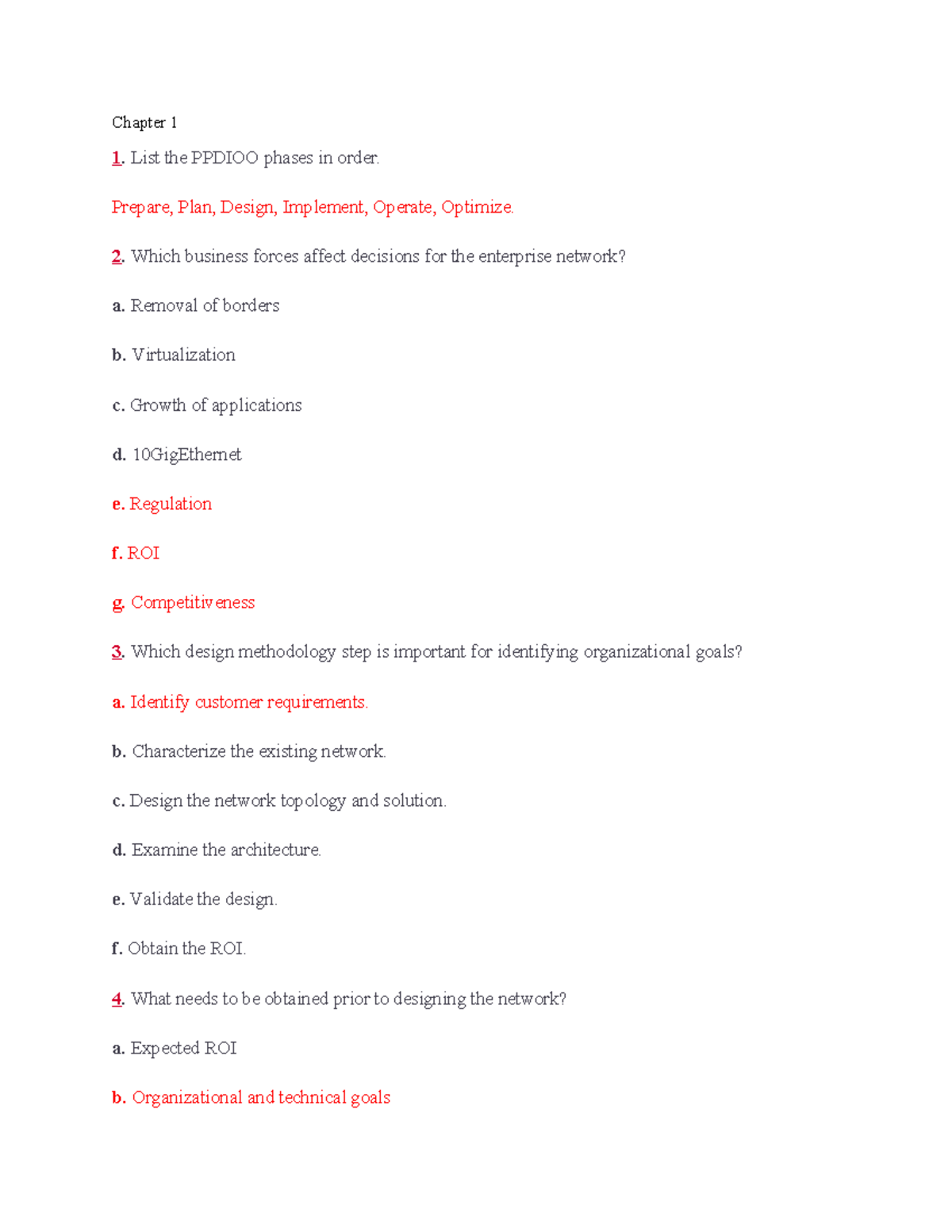 Chapter 1-6 - Practice notes - Chapter 1 List the PPDIOO phases in ...
