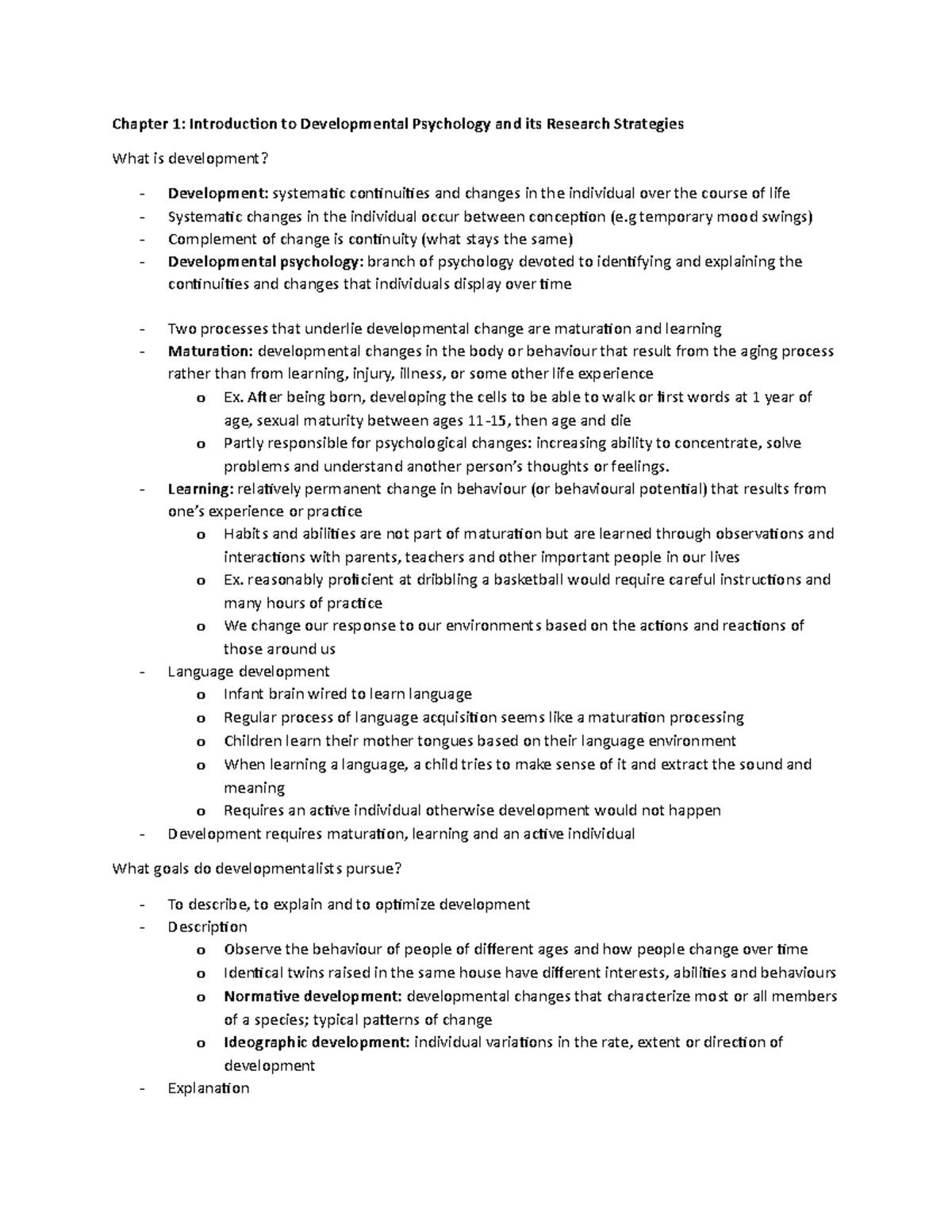 Chapter 1 Notes - Chapter 1: Introduction to Developmental Psychology ...