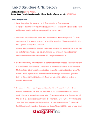 Bio lab 1 - lab 1 assignment - Student Name: Crystal Williams Access ...