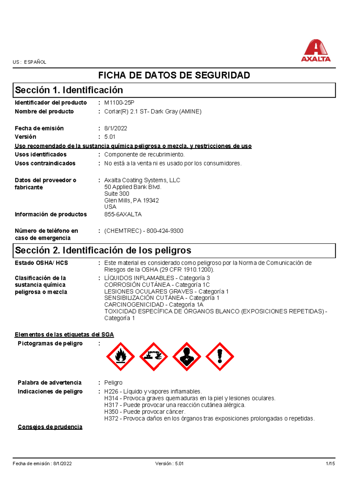 Corlar 25P - Corlar(R) 2 ST- Dark Gray (AMINE) (CHEMTREC) - 800-424 ...