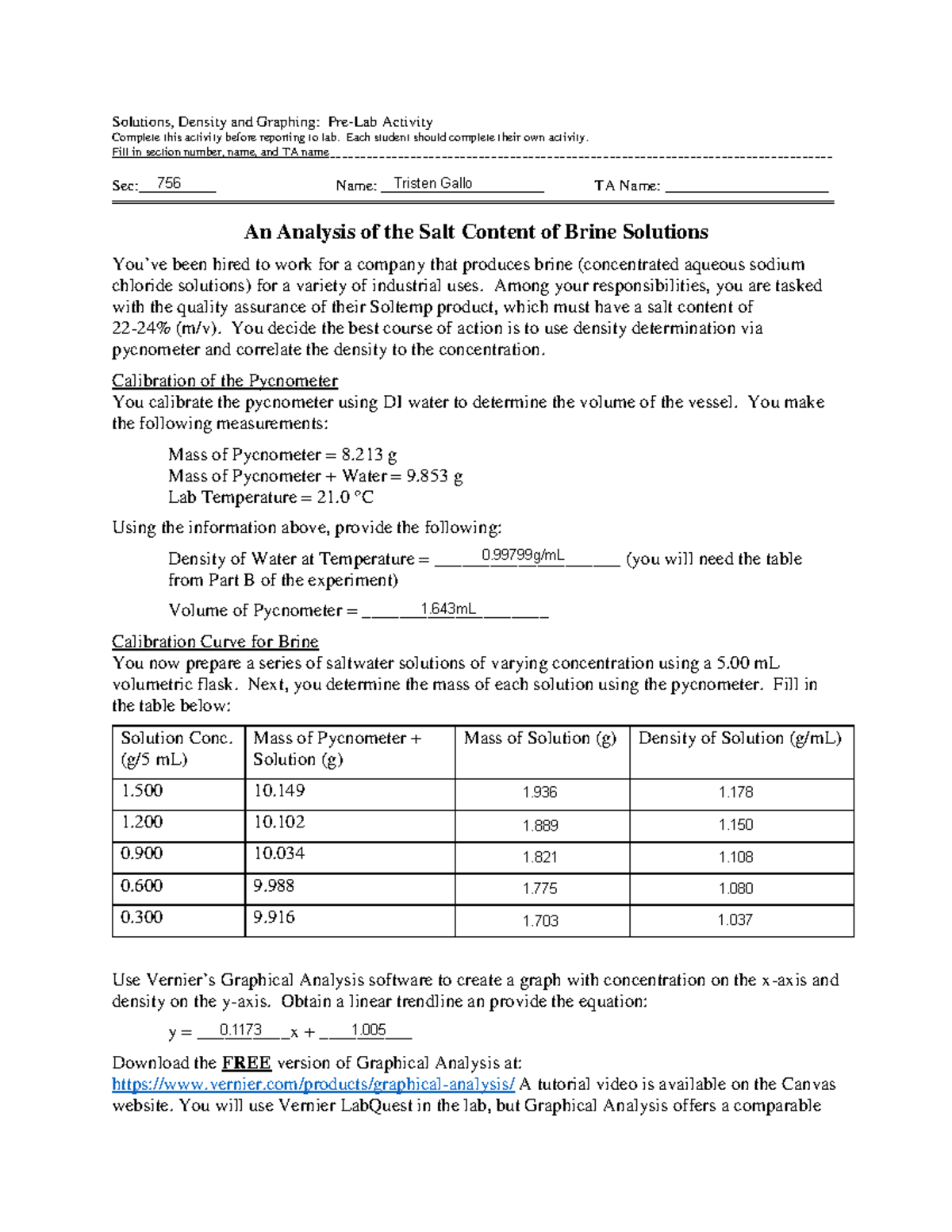 Solutions Pre-Lab - Solutions, Density and Graphing: Pre-Lab Activity ...