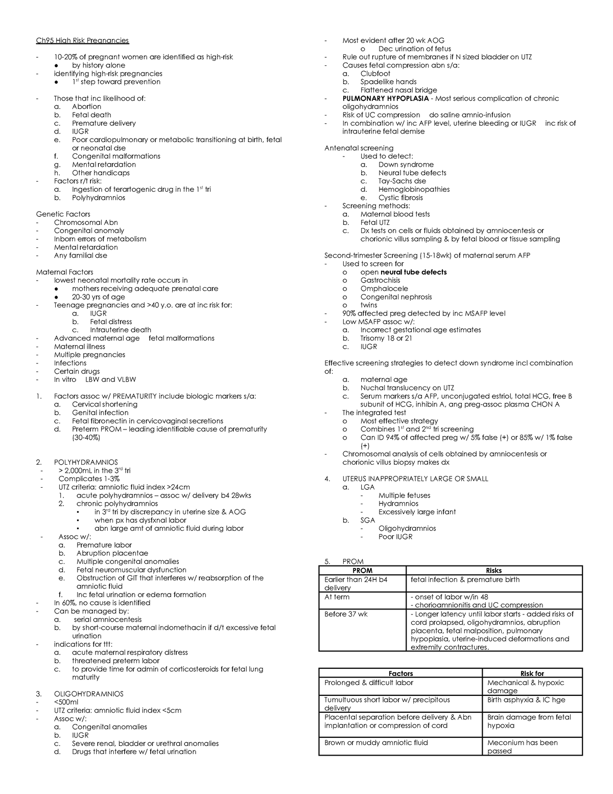 Ch95 High Risk Pregnancies notes - Ch95 High Risk Pregnancies 10-20% of ...