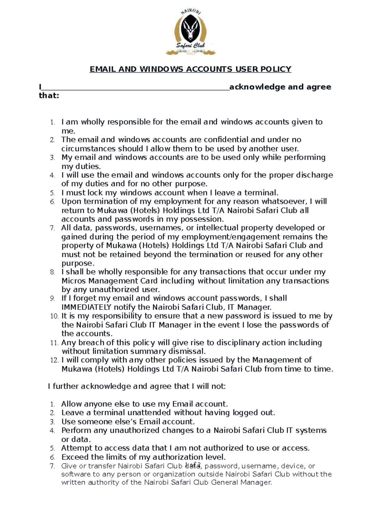 Emails and windows password - EMAIL AND WINDOWS ACCOUNTS USER POLICY I ...