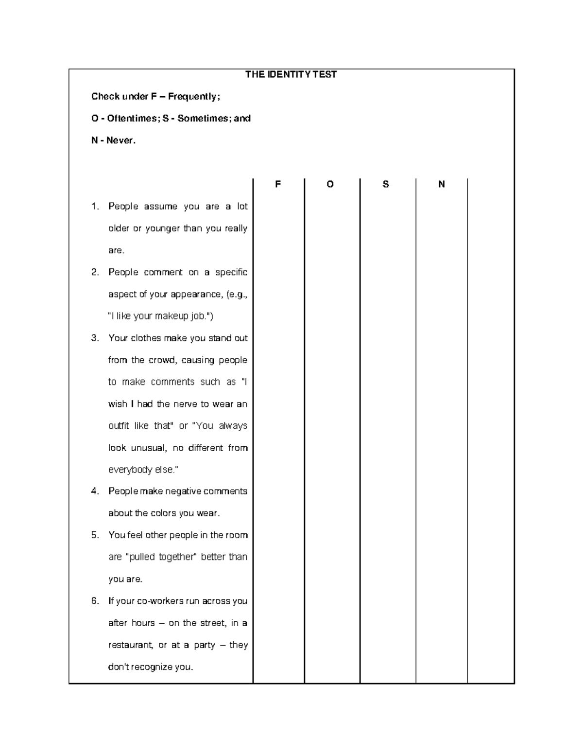 THE Identity TEST - gdgd - THE IDENTITY TEST Check under F – Frequently ...