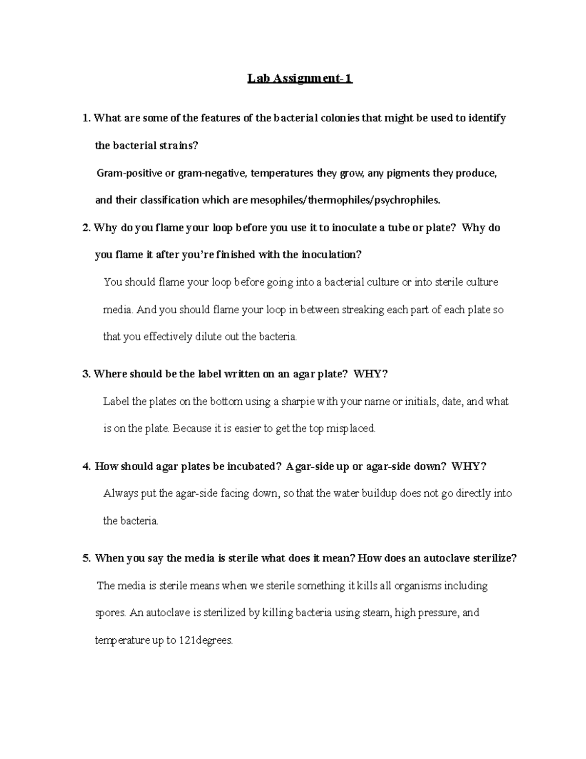 Microbiology Lab Assignment 1 Lab Assignment 1. What are some of the features of the