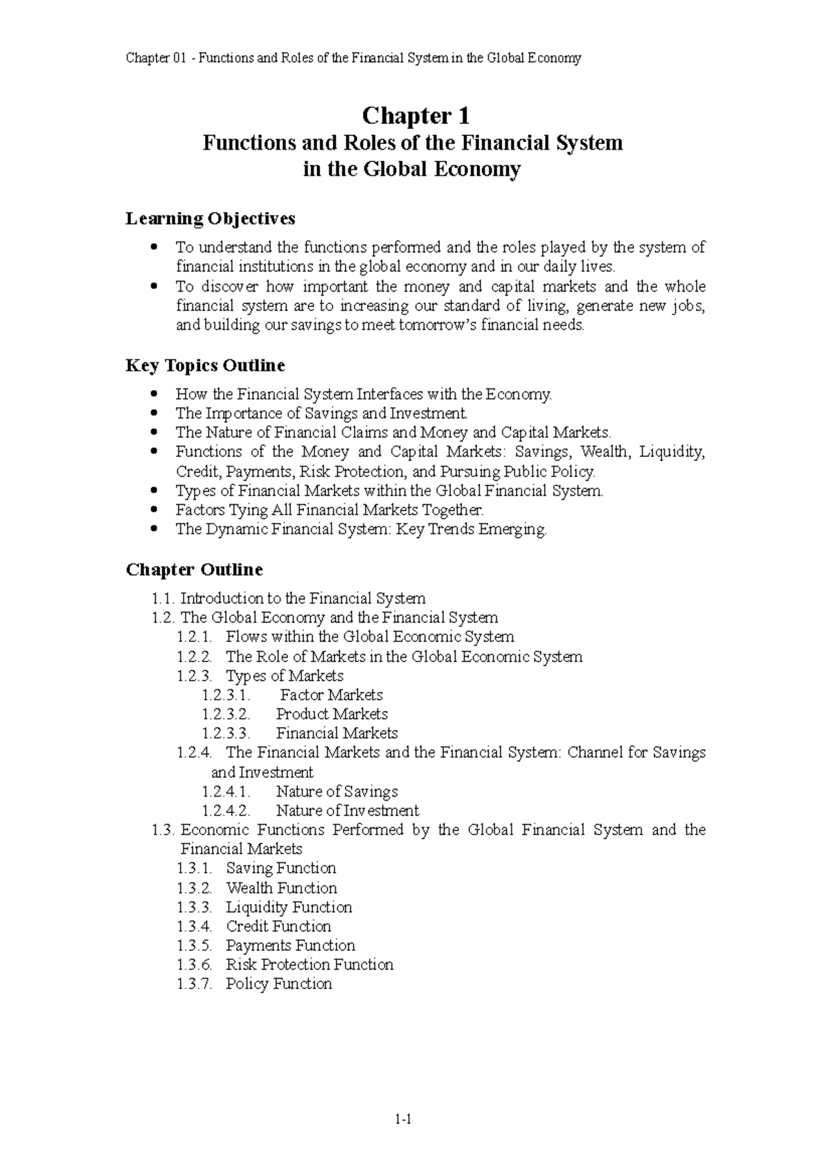 Chap001 - Chapter 1 Functions and Roles of the Financial System in the ...
