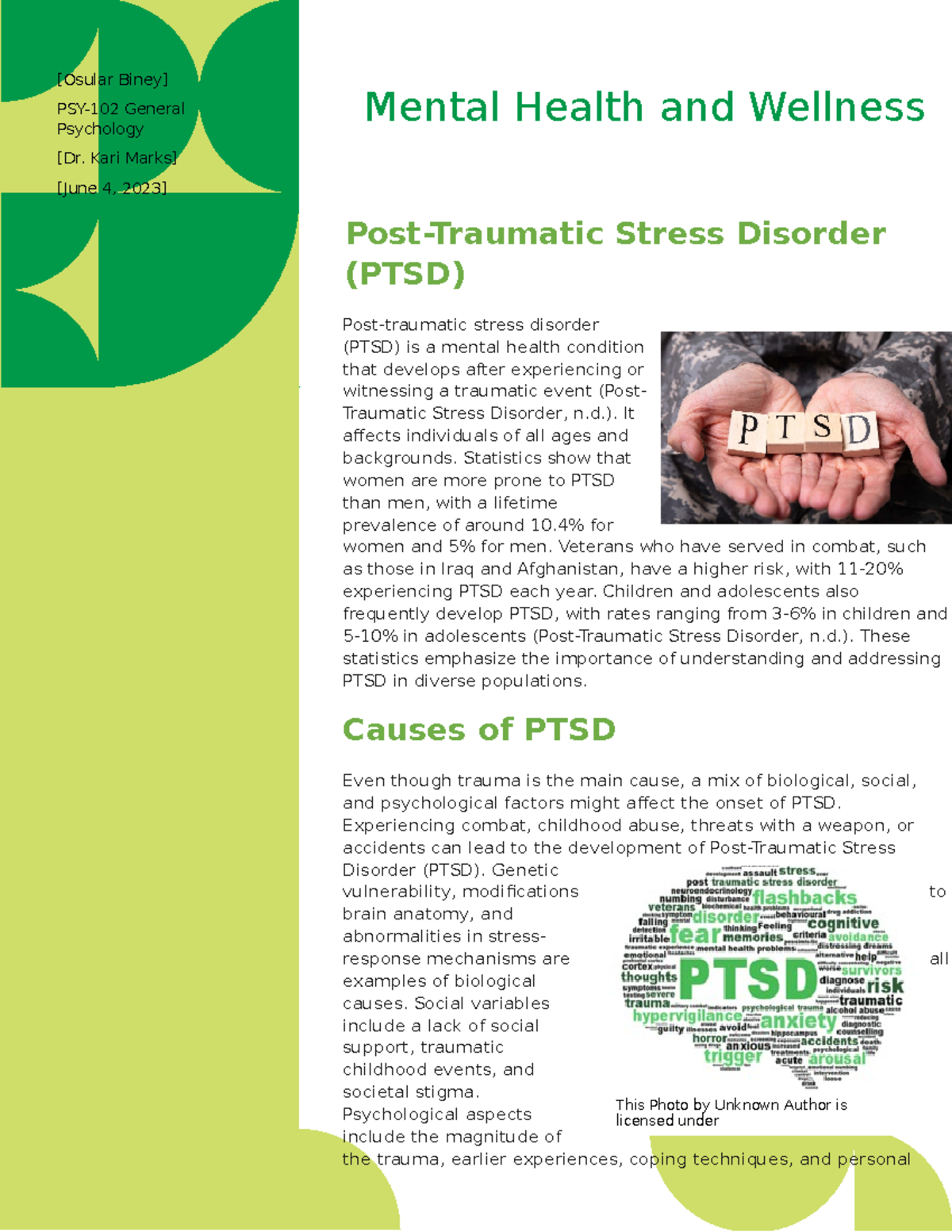 PTSD Brochure - [Osular Biney] PSY-102 General Psychology [Dr. Kari ...