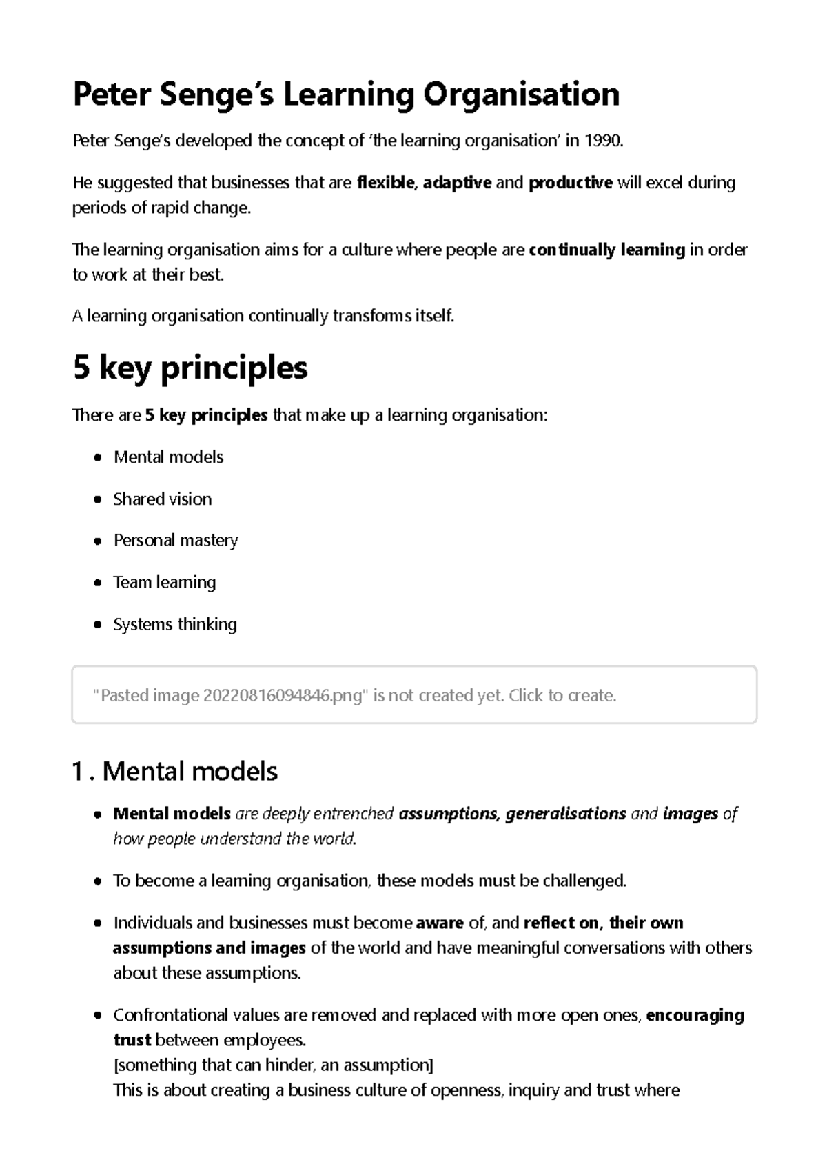 KK4 - notes for unit 4 from class - Peter Senge’s Learning Organisation ...