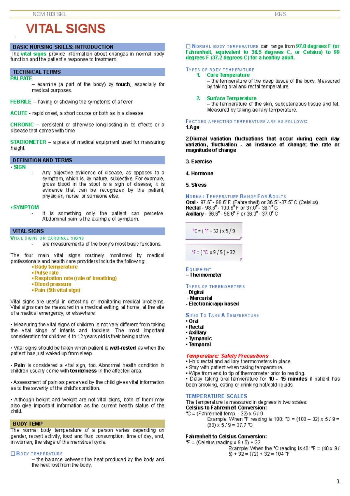 Vital SIGN ( Trans) - NCM 103 SKL KRS BASIC NURSING SKILLS ...