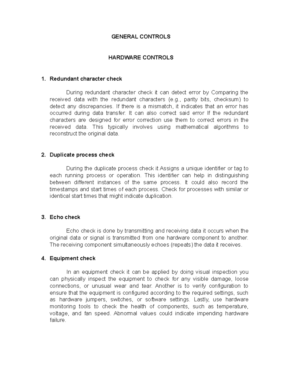 General Controls - Hardware Controls - GENERAL CONTROLS HARDWARE ...