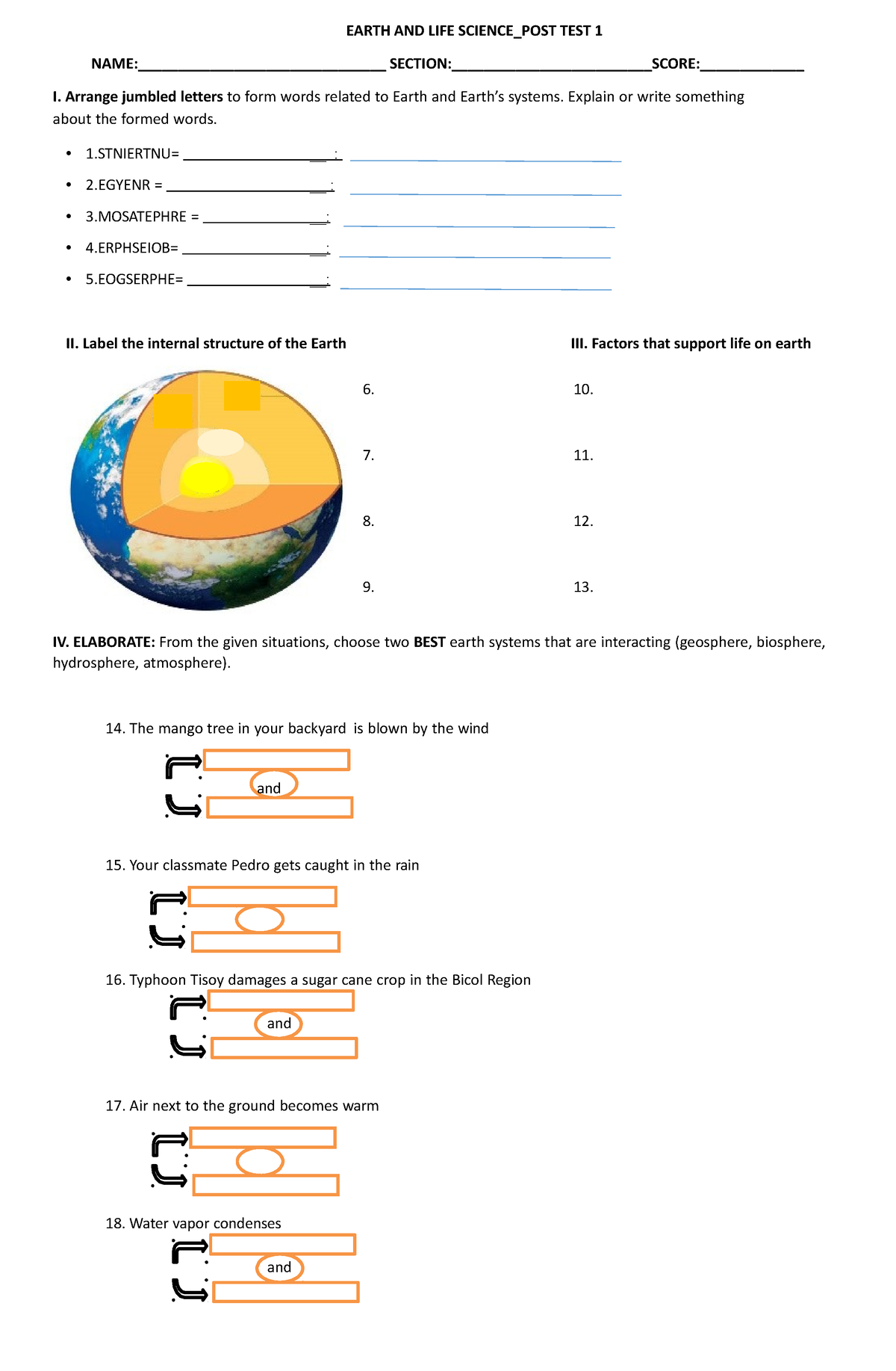 Earth AND LIFE Science post test 1 - and EARTH AND LIFE SCIENCE_POST ...