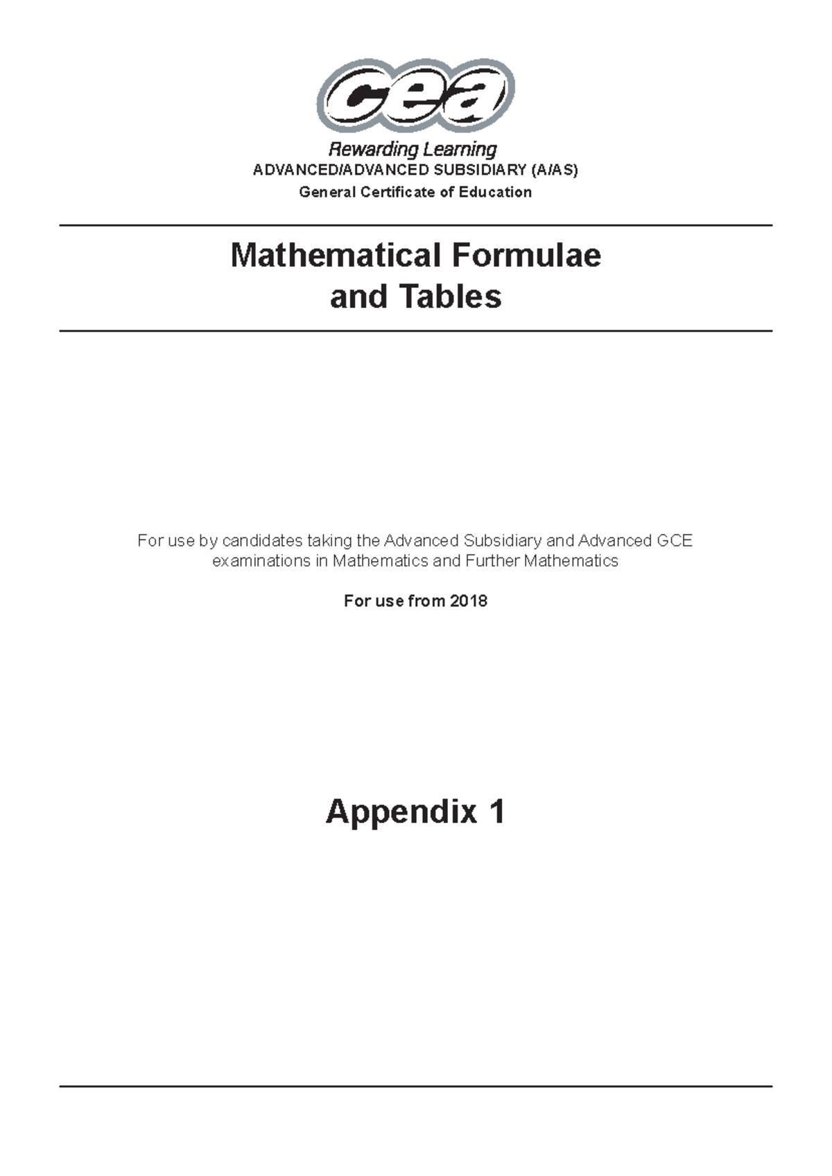 Mathematical Formulae and Tables - Appendix 1 ADVANCED/ADVANCED ...