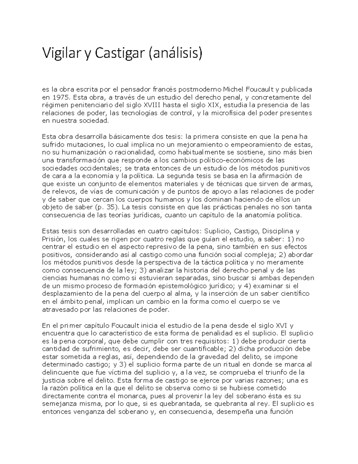 Vigilar y Castigar - Analisis de la obra - Vigilar y Castigar (análisis ...