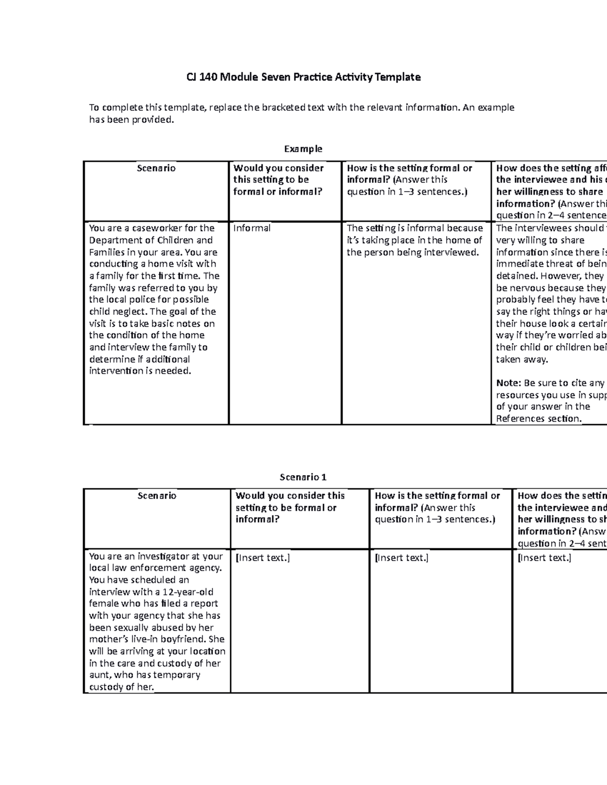CJ 140 Module Seven Practice Activity Template - An example has been ...
