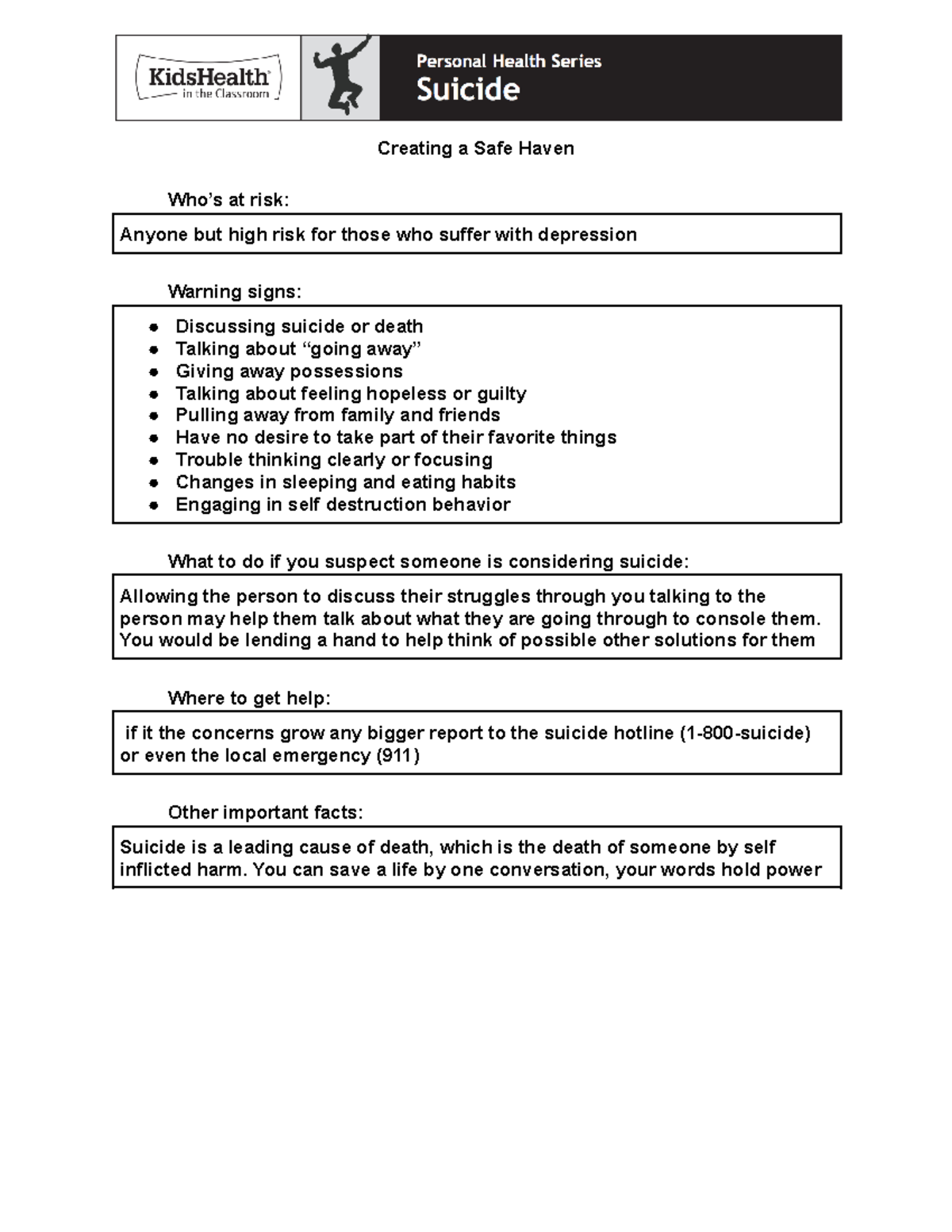 Copy of What is Teen Suicide - Creating a Safe Haven Who’s at risk ...