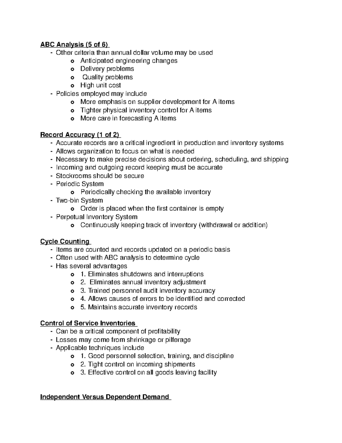 ABC Analysis - Lecture notes 11 - ABC Analysis (5 of 6) - Other ...