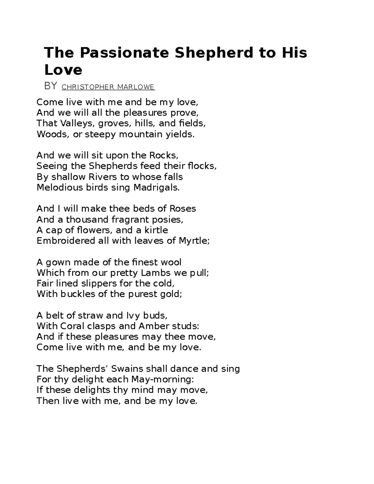 ThePassionateShepherdtoHisLove The Passionate Shepherd to His