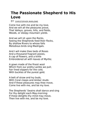 the passionate shepherd to his love by christopher marlowe