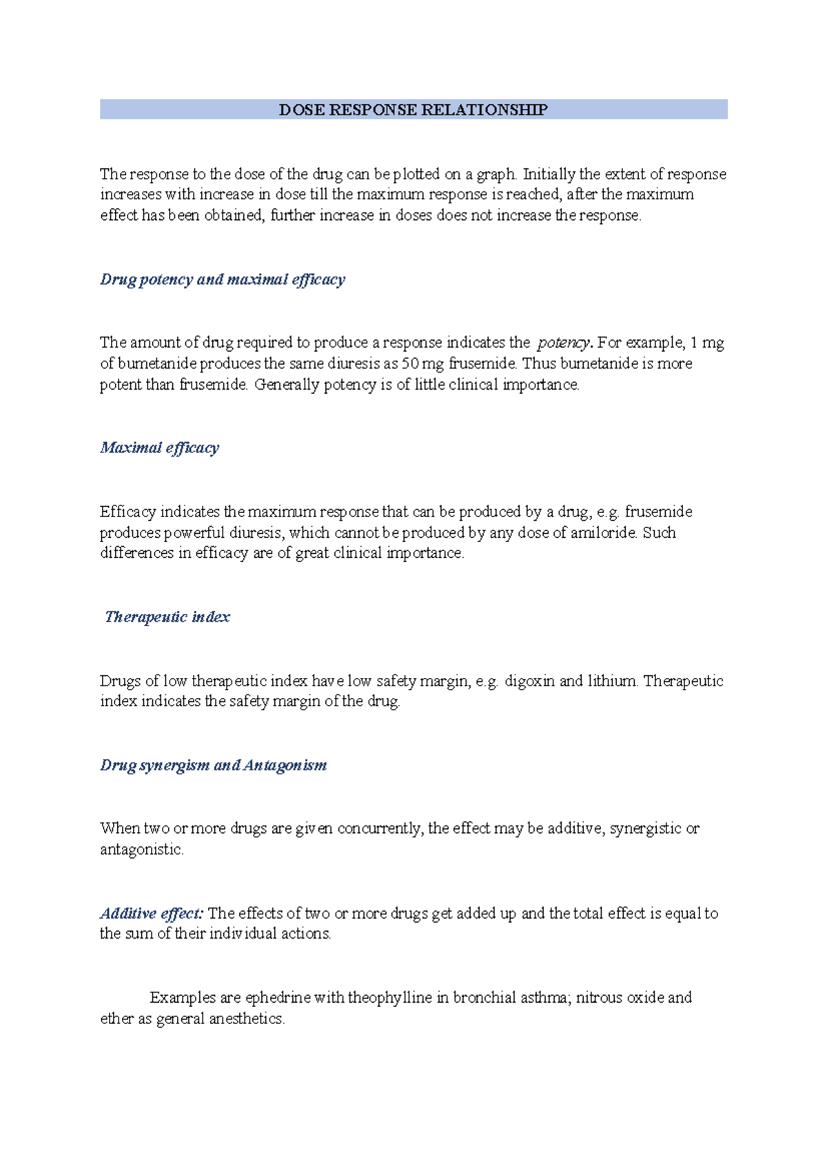 DOSE Response Relationship - DOSE RESPONSE RELATIONSHIP The response to ...