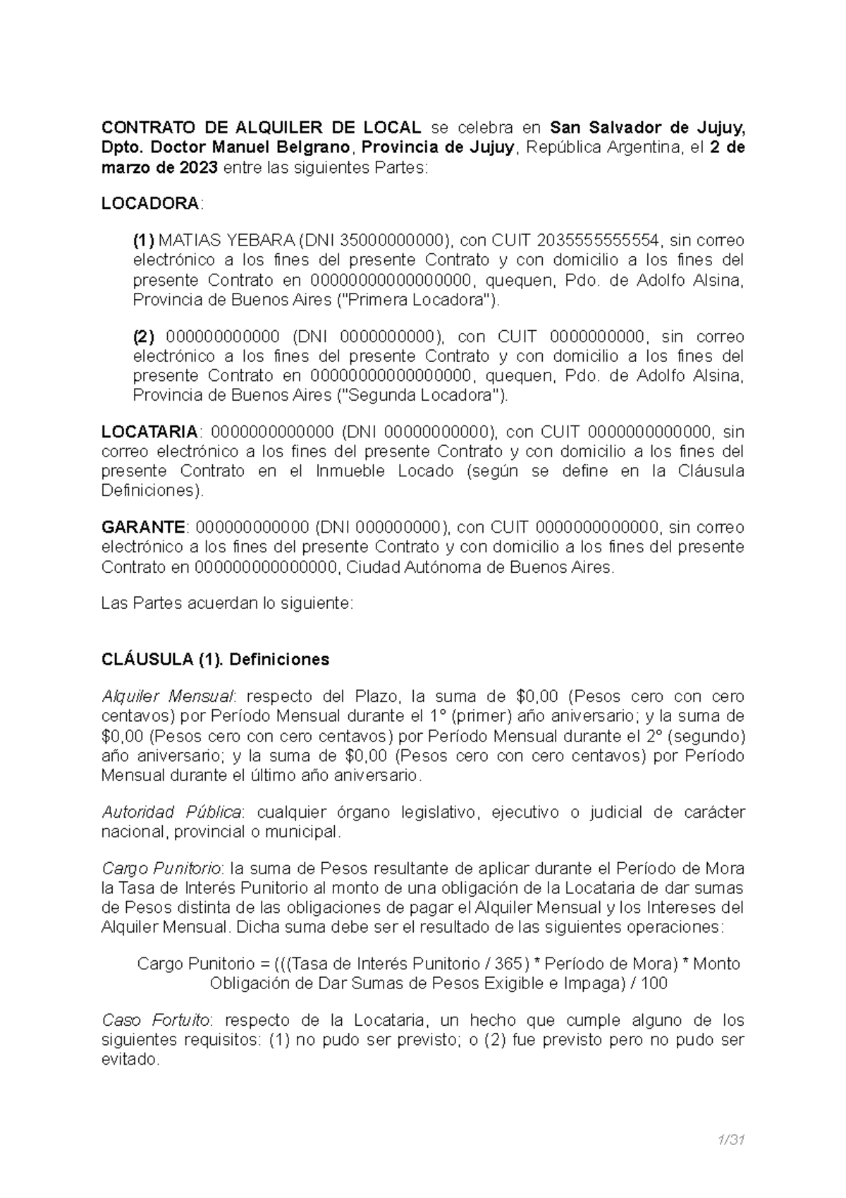 Modelo contrato de alquiler de local segun nueva ley - CONTRATO DE ...