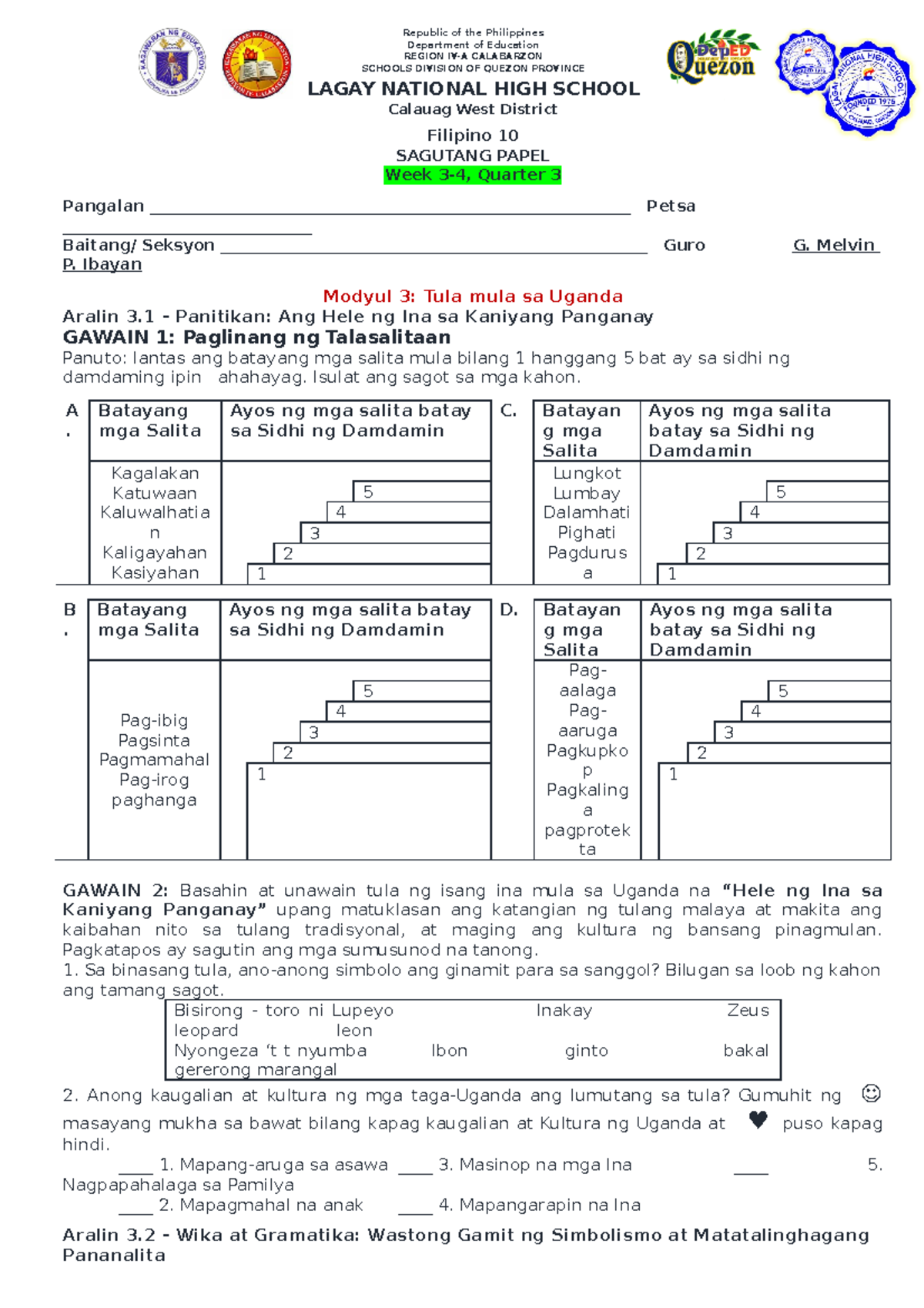 Filipino 10 -Week 3-4-q3 - Republic Of The Philippines Department Of ...