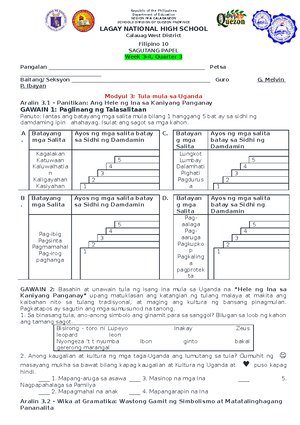 Science 10 -week 3-4-q3 - Republic Of The Philippines Department Of 