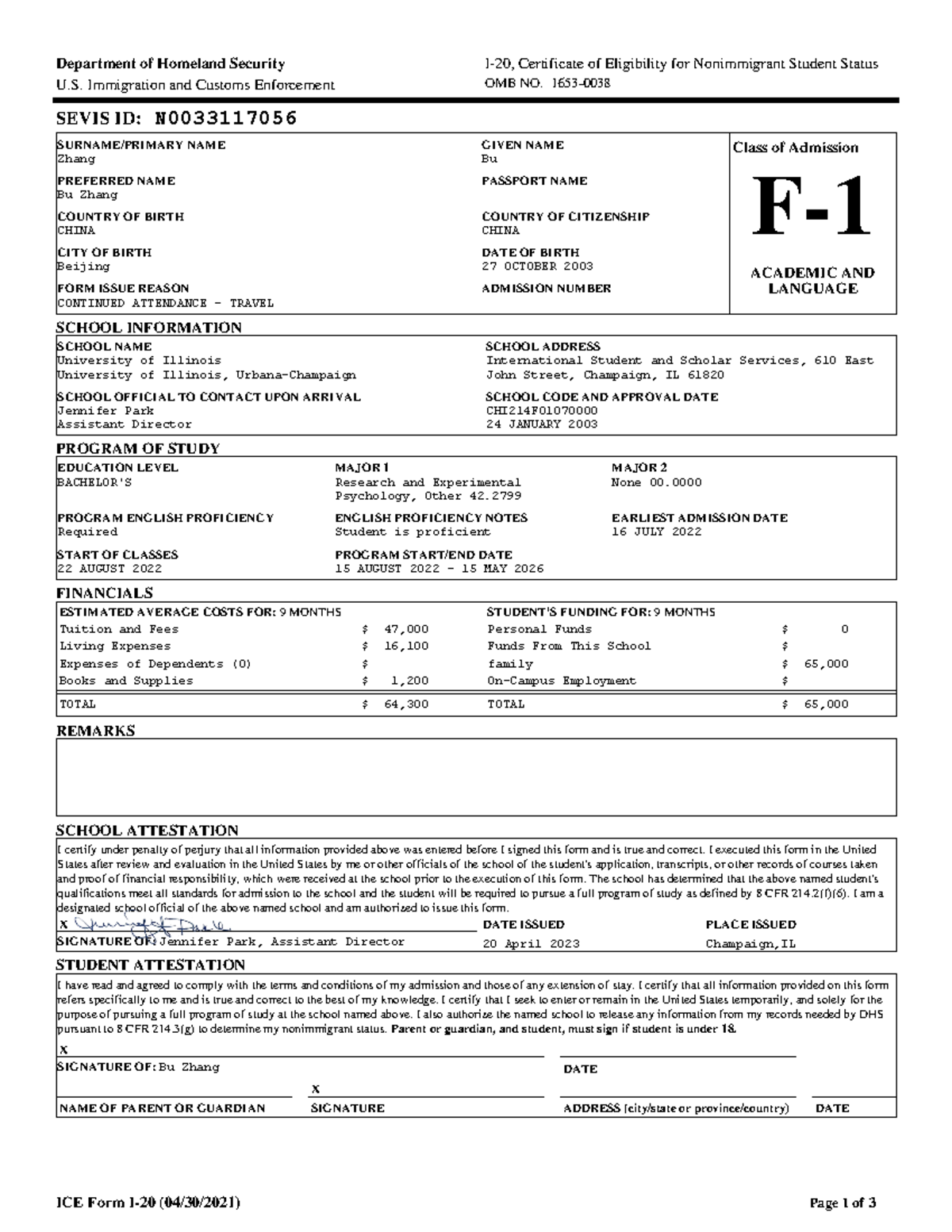 Sevis RTI zhang - Please provide some content - SEVIS ID: N SCHOOL ...