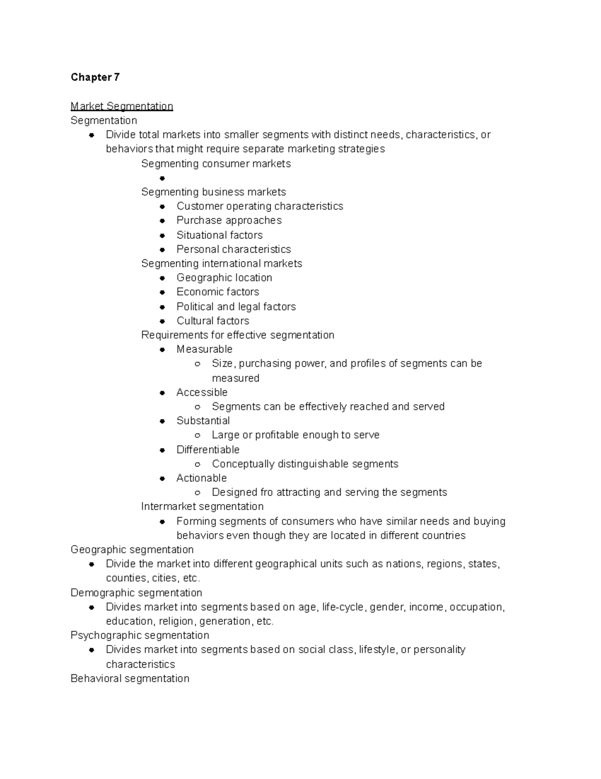 3250 CH7-9 - notes - Chapter 7 Market Segmentation Segmentation Divide ...