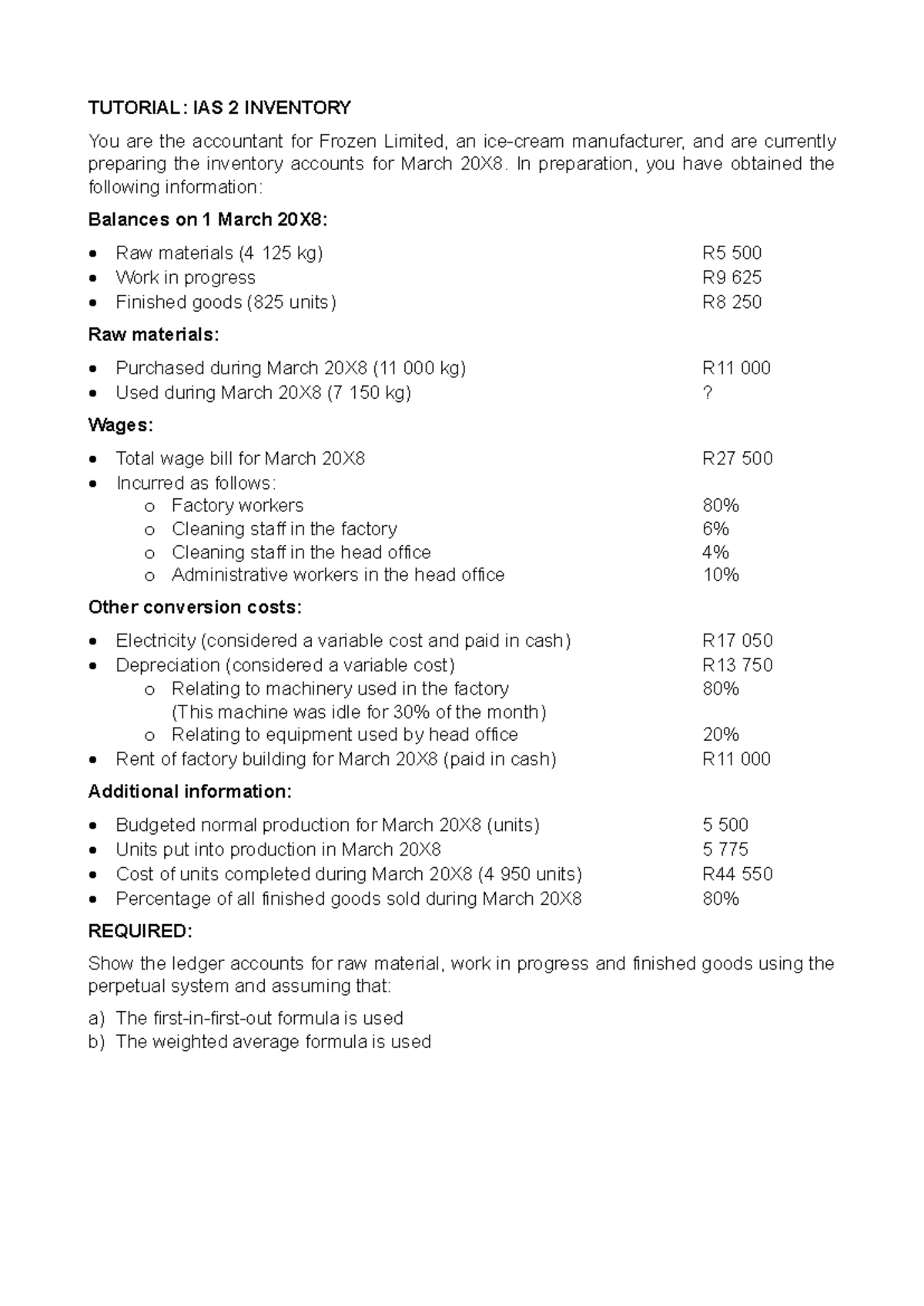 Inventory Tutorial question - TUTORIAL: IAS 2 INVENTORY You are the ...