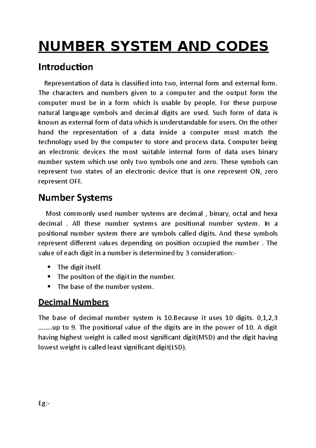 Number System AND Codes - NUMBER SYSTEM AND CODES Introduction ...